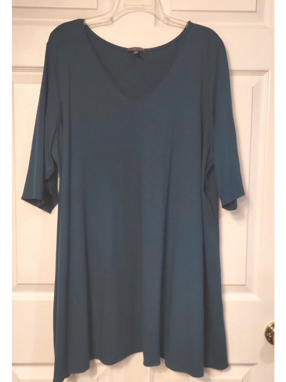 Eileen Fisher Blue/Green V-neck Tunic/Dress 3X 3/4 Sleeve Minimalist Lagenlook